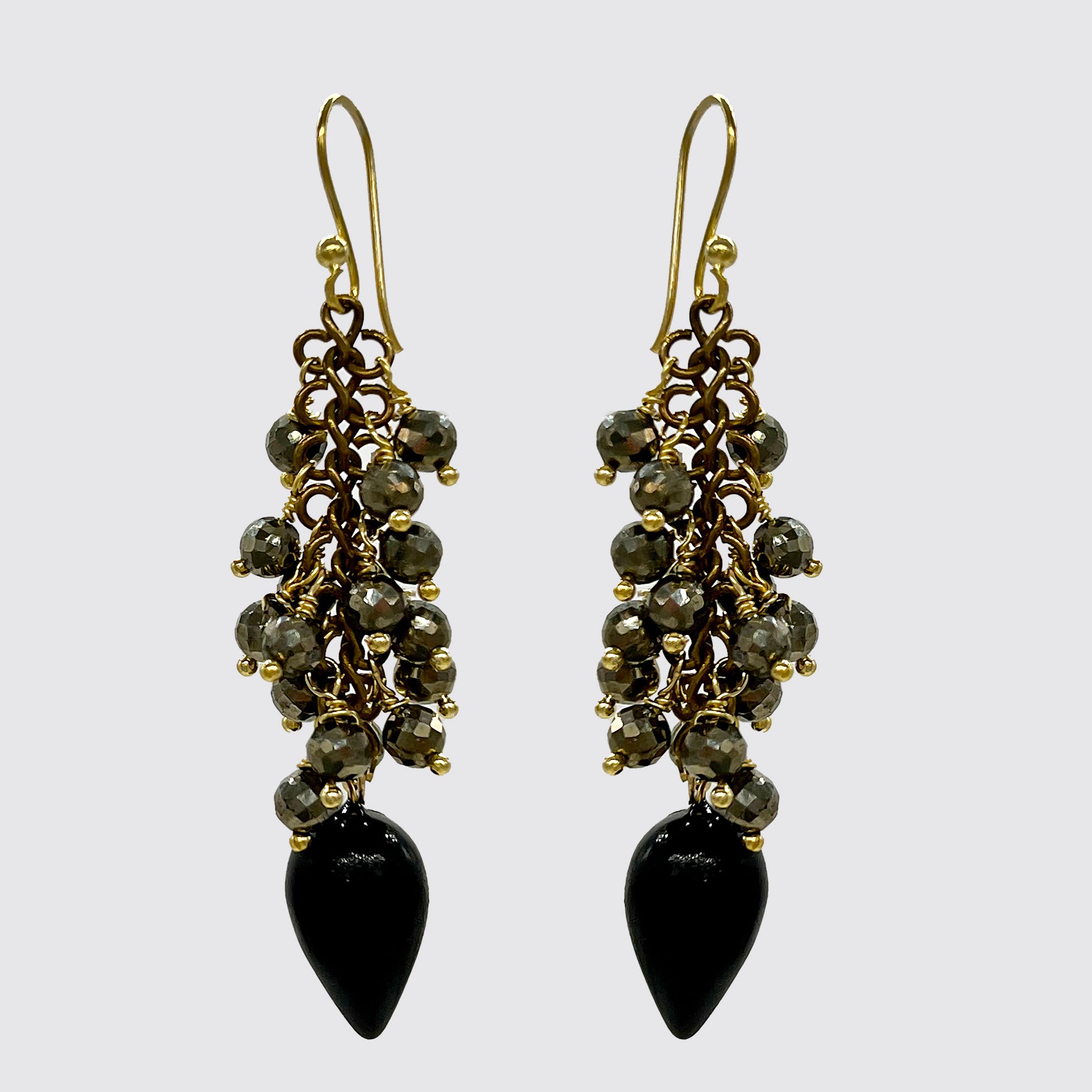Faceted Hematite Cluster/Black Onyx Tear Drop