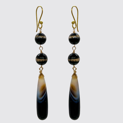Banded Agate Bead and Tear Drop Dangle Earring