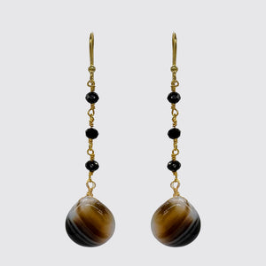 Dangle Earring with faceted black onyx and banded Agate