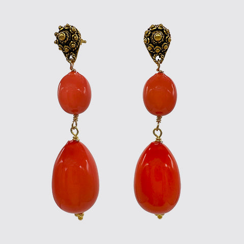 Post top Double Drop Coral Earring