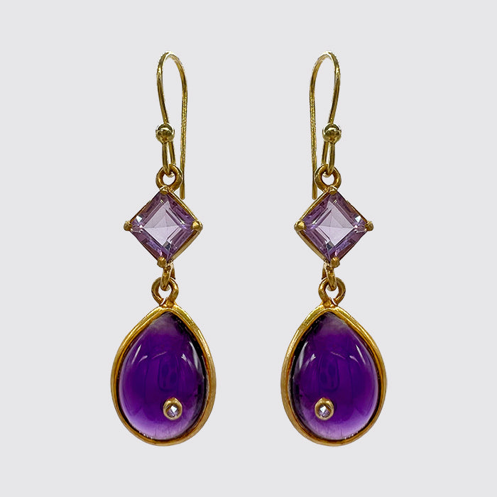 Amethyst Tear Drop Earring with tiny rosecut diamond