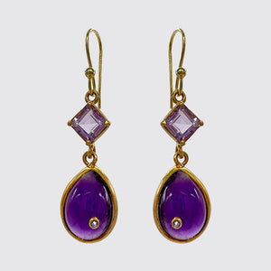Amethyst Tear Drop Earring with tiny rosecut diamond