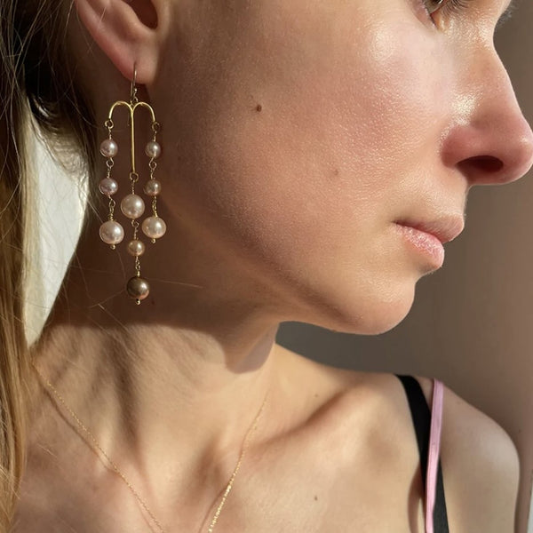 Long Pink & Brown Freshwater Pearl Earring