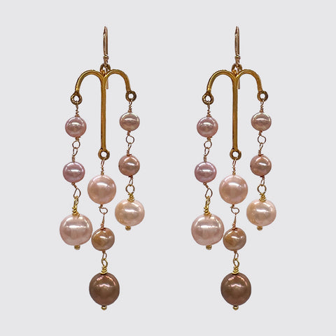 Long Pink & Brown Freshwater Pearl Earring