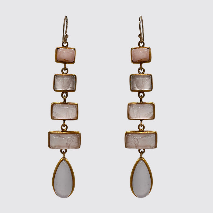 Long Dangle Set Stone Earring: Opal, Moonstone, Rosequartz