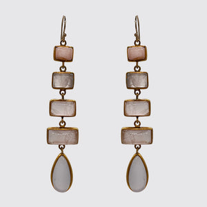 Long Dangle Set Stone Earring: Opal, Moonstone, Rosequartz
