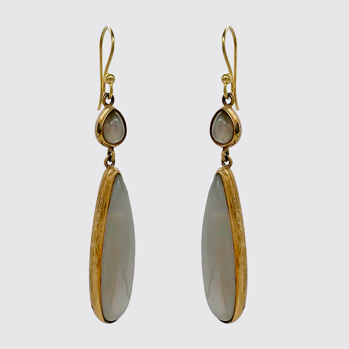 Grey Moonstone Double Drop Earring
