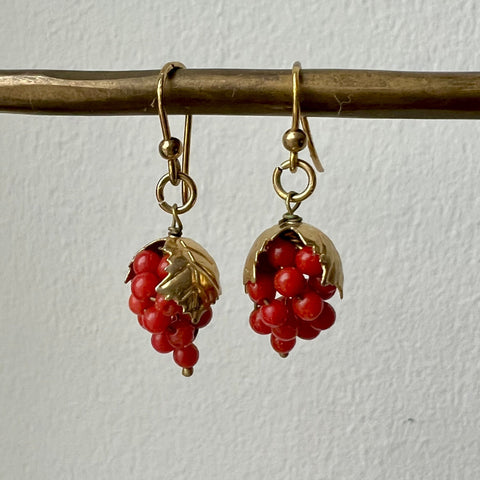 Victorian Coral Baby Grape Cluster Earrings