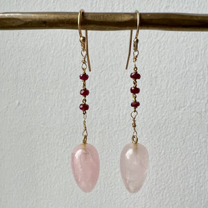 Dangle Earring, Rose Quartz and Ruby