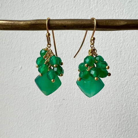 Faceted Green Onyx Cluster Earrings