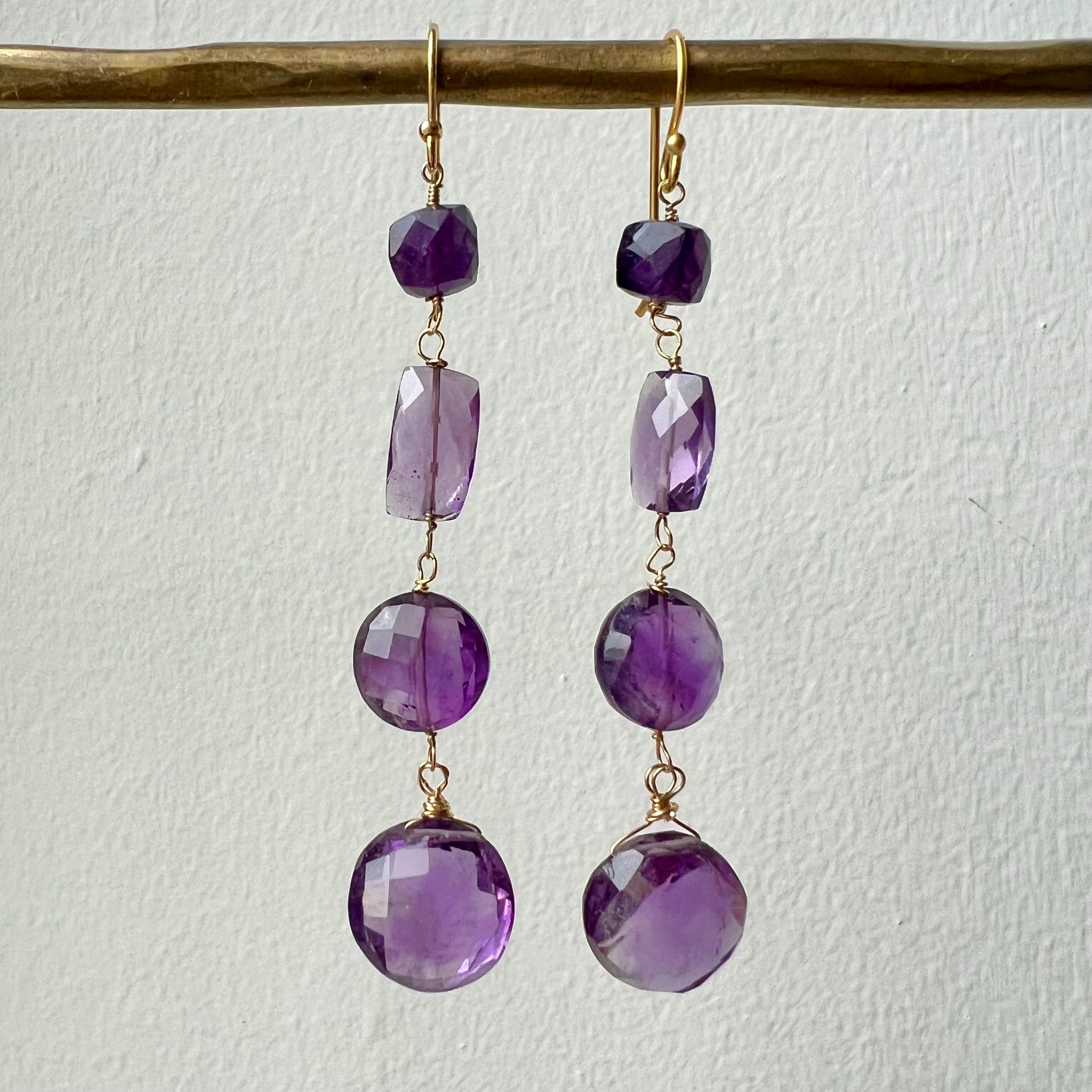 Earrings: Faceted Amethyst Long dangle