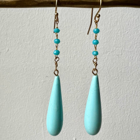 Turquoise Drop With Faceted Chalcedony Chain
