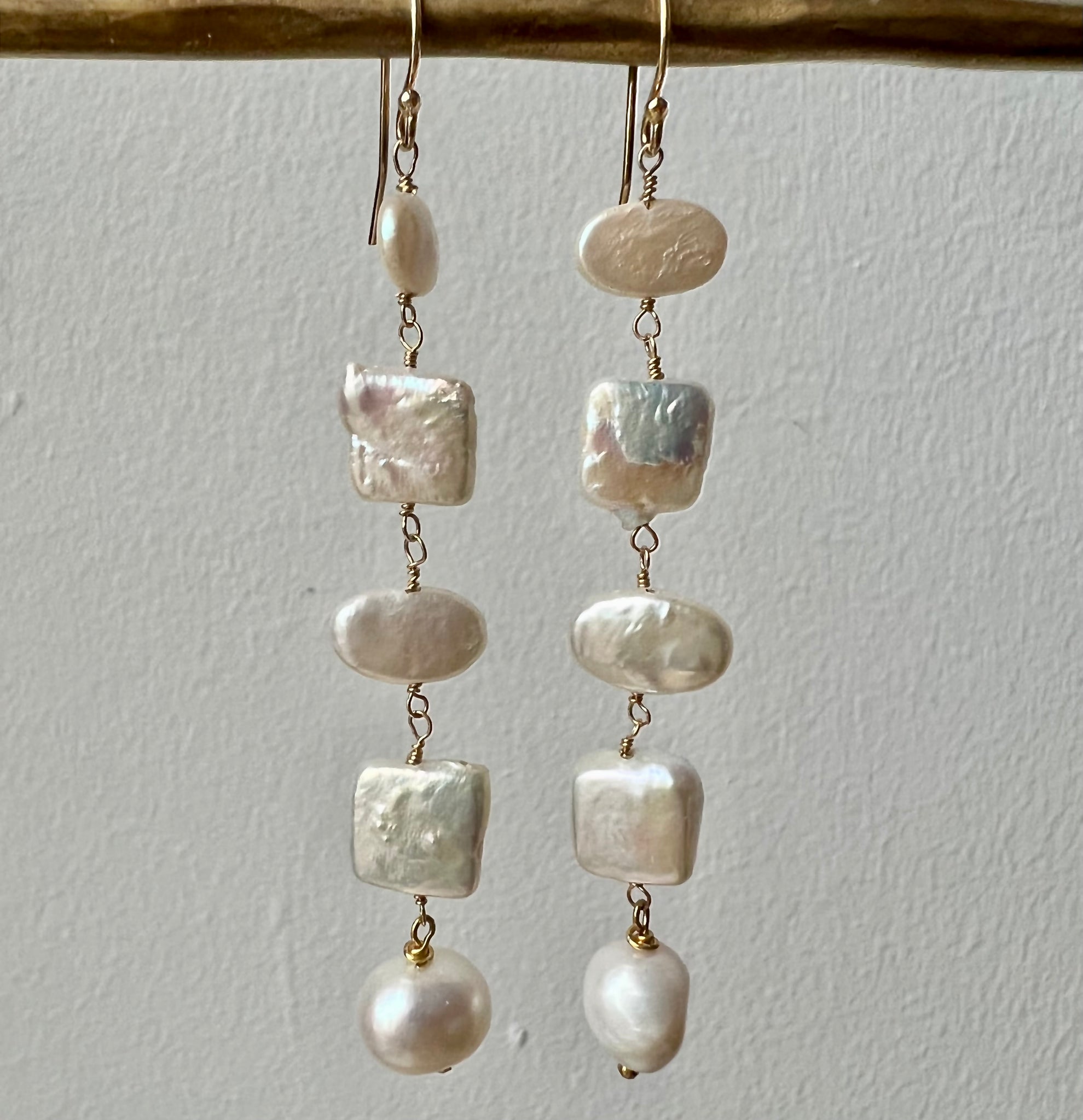 Dangle Earring, White Freshwater pearls