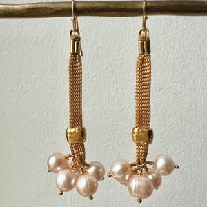 Dangle Earring with silk cord and white Fresh water Pearls