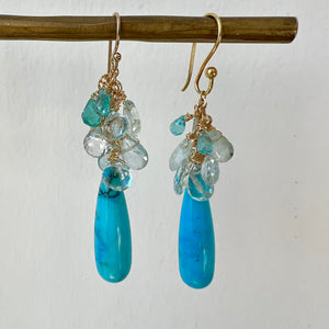 Mixed Cluster and Turquoise Tear Drop Earrings