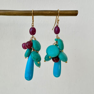 Turquoise Ruby Cluster Earrings