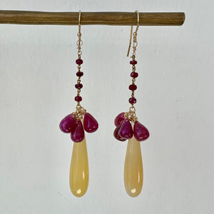 Ruby And Yellow Agate Dangle Earrings