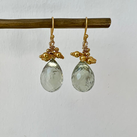 Faceted Green Amethyst Teardrop Earrings