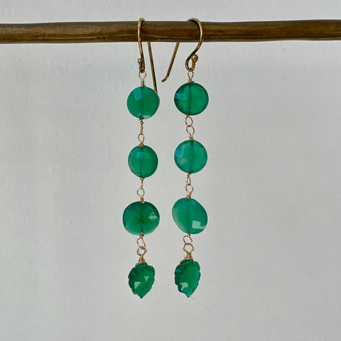 Faceted Green Onyx Dangle Earrings