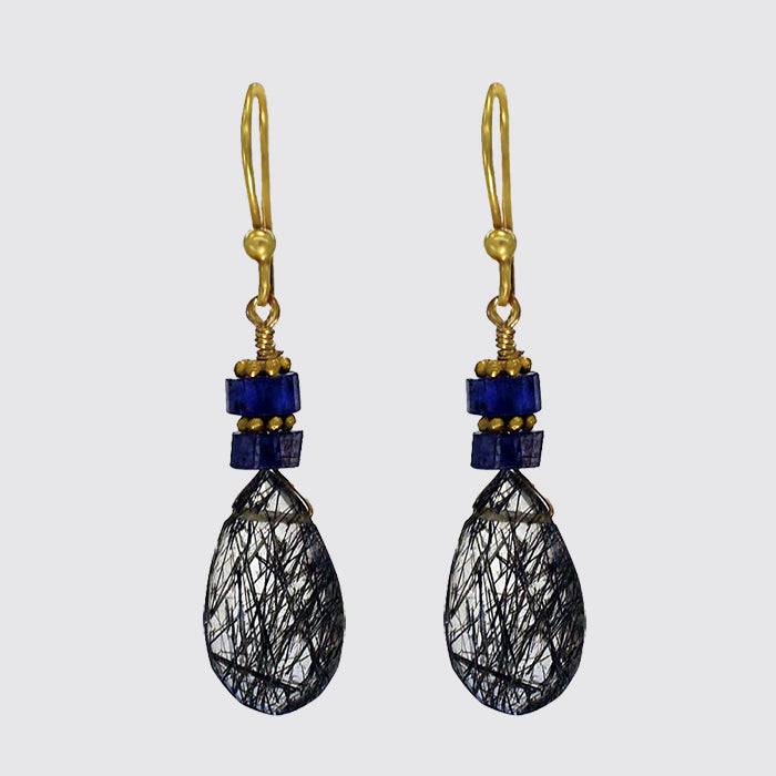 Rutilated Quartz Drop With Iolite Beads