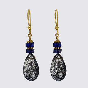 Rutilated Quartz Drop With Iolite Beads