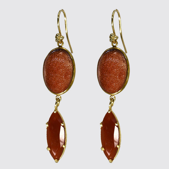 Sunstone And Carnelian Drop Earrings
