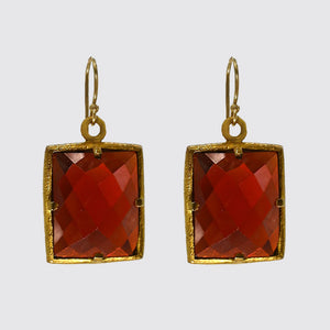 Square Faceted Red Glass Earrings