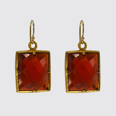 Square Faceted Red Glass Earrings