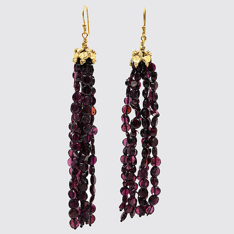 Long Garnet Tassel Earrings