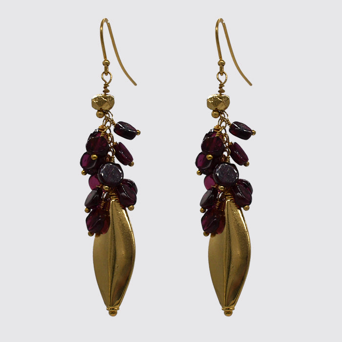 Garnet Cluster And Gold Bead Drop