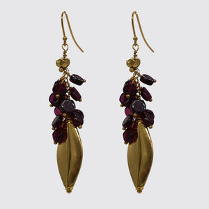 Garnet Cluster And Gold Bead Drop