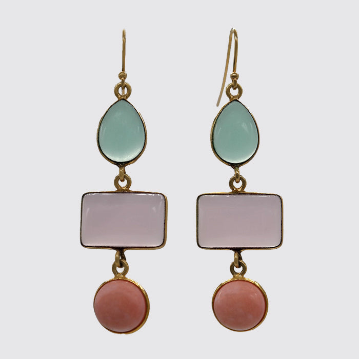 Chalcedony, Rose quartz, Opal Dangle Earring