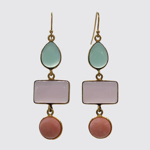 Chalcedony, Rose quartz, Opal Dangle Earring