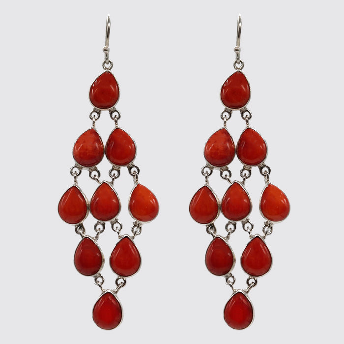 Diamond-shape Sterling Coral Earrings