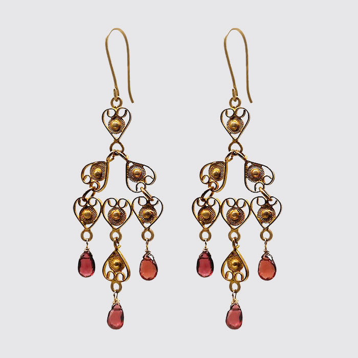 Filigree Earrings With Garnet Briolette