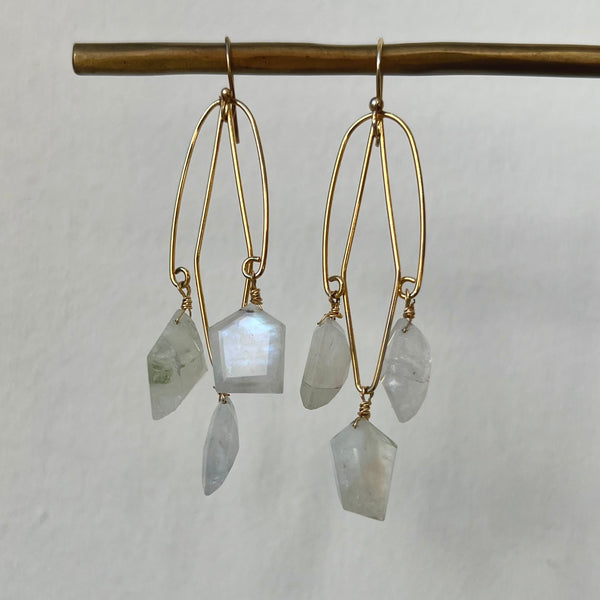 Long Rainbow Moonstone Dangle Earrings