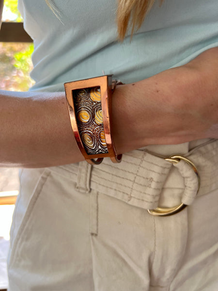 Vintage Matisse Renoir Copper Hinged Bracelet With Enamel