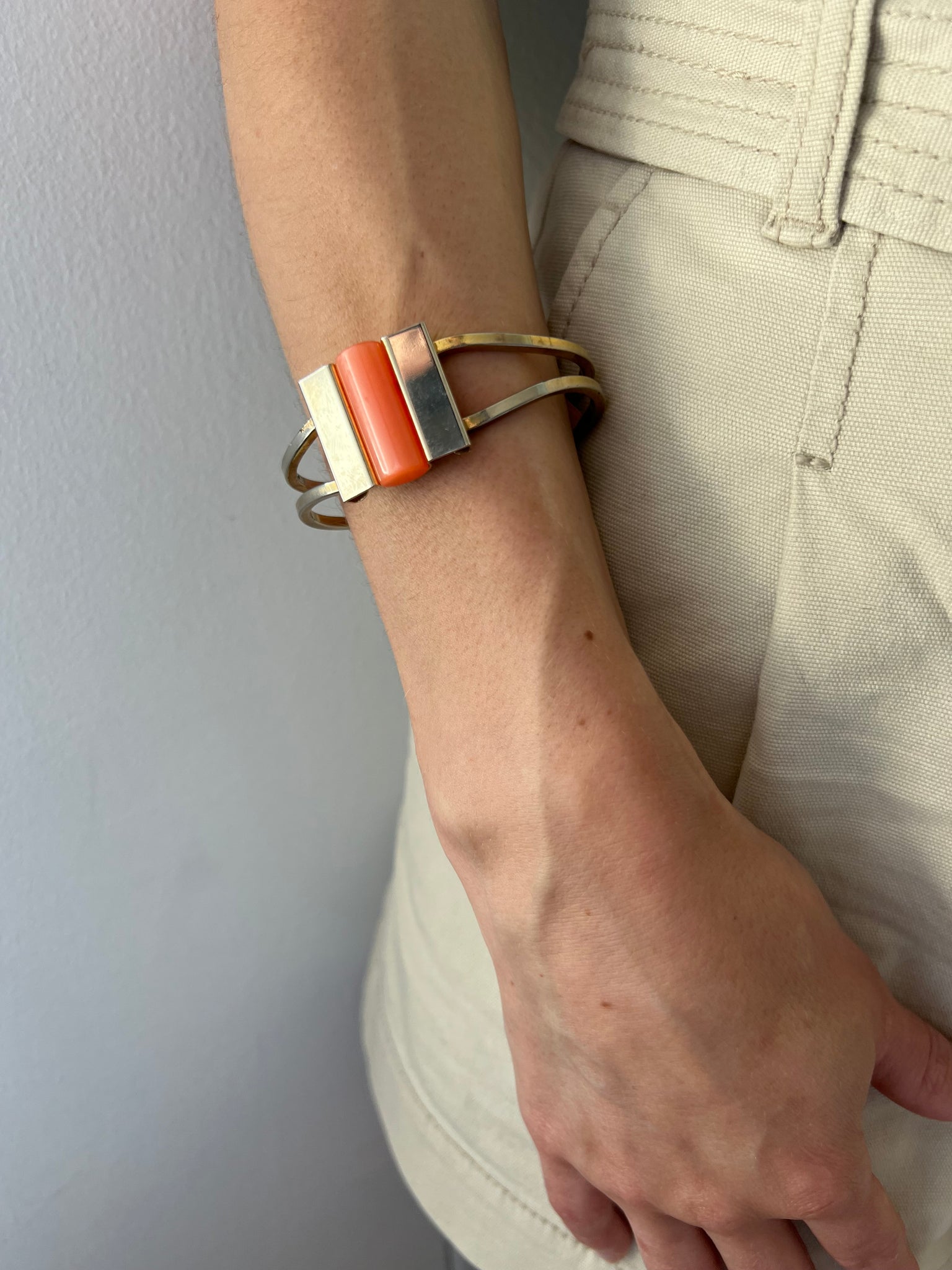 Coral Resin Hinged Bracelet