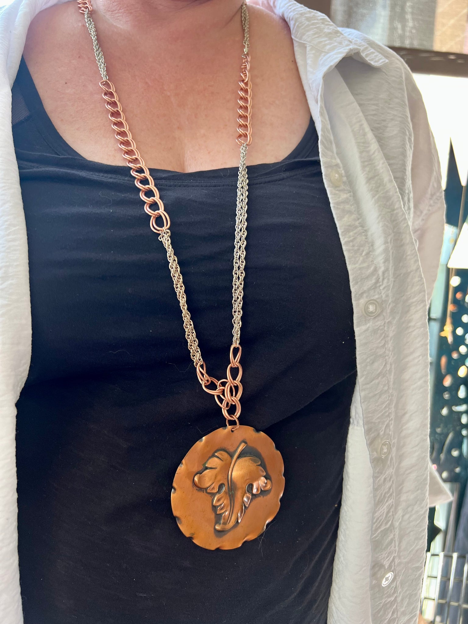 Vintage Copper Pendant With Recycled Chain