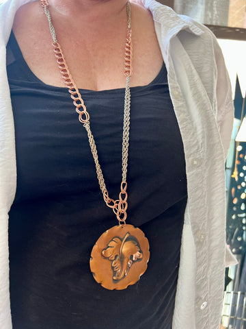 Vintage Copper Pendant With Recycled Chain
