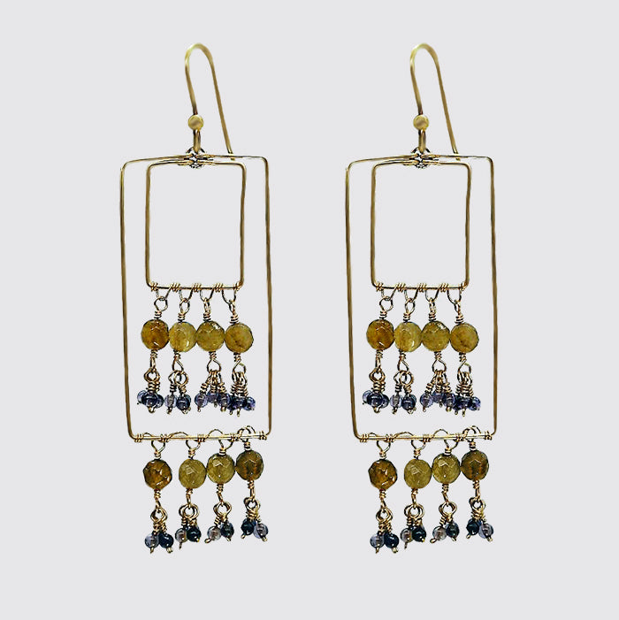 Double Rectangle Earrings With Baby Iolite & Labradorite