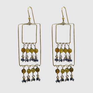 Double Rectangle Earrings With Baby Iolite & Labradorite
