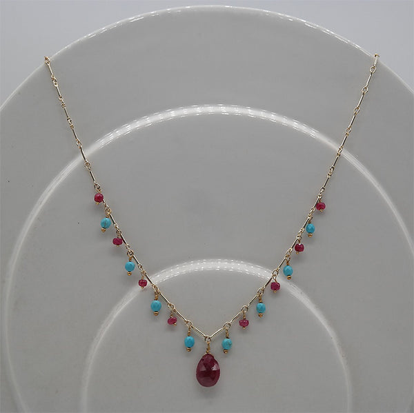 Ruby & Turquoise Drop Necklace