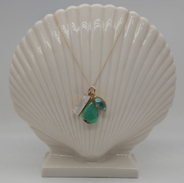 Three Gemstone Drops on Fine Gold Chain