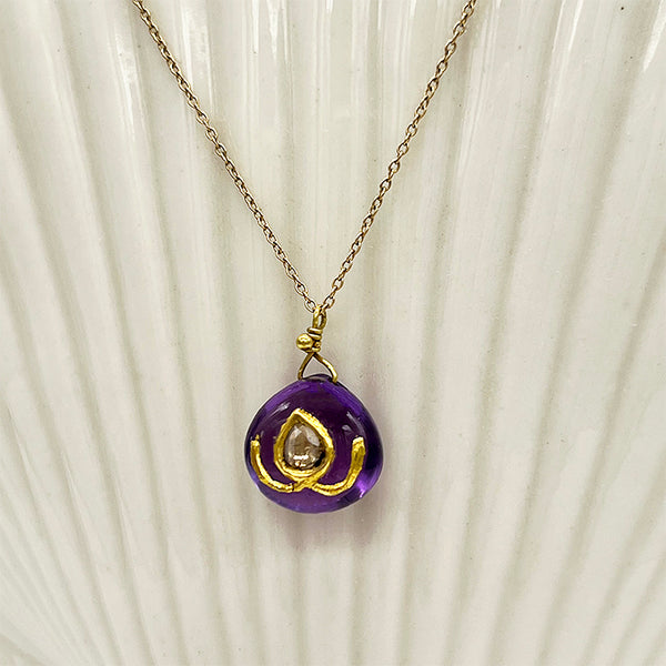 Amethyst Pendant with Set Rose-Cut Diamond