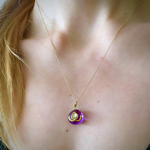 Amethyst Pendant with Set Rose-Cut Diamond