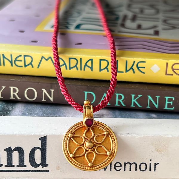 22K Gold Coin Pendant with Ruby Stone