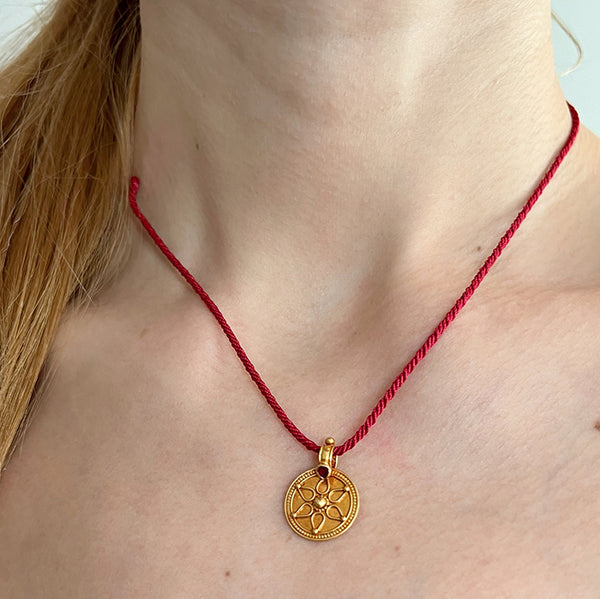 22K Gold Coin Pendant with Ruby Stone