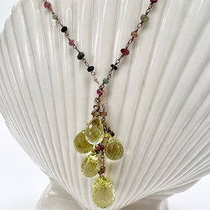 Tourmaline Rosary with Hand-Carved Citrine Drops
