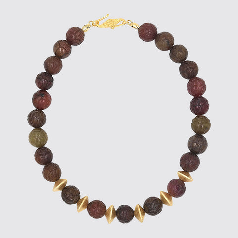 Carved Stone & Gold Bead Necklace